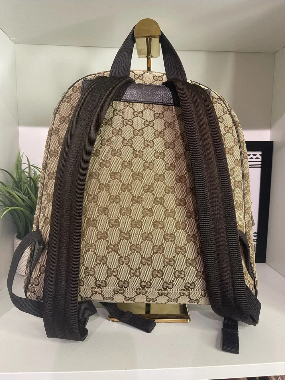Gucci Brown Beige GG Canvas Backpack
